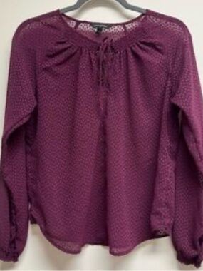 Banana Republic Maroon Textured Puff Sleeve Peasant Blouse - Size Medium